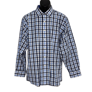 Chaps Blue and White Checkered Shirt. Business casual Comfy Plaid